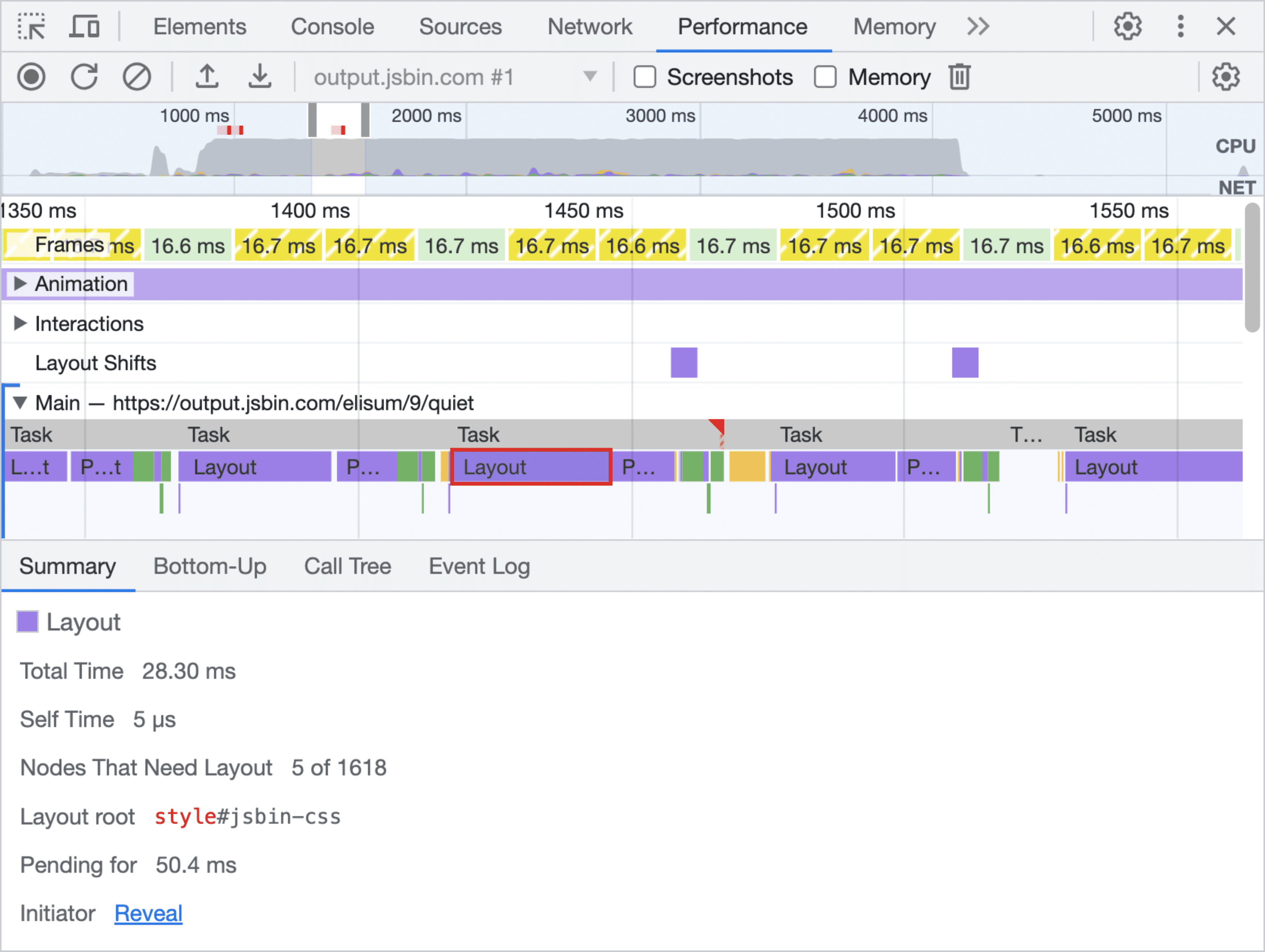 DevTools showing multiple purple layout blocks.